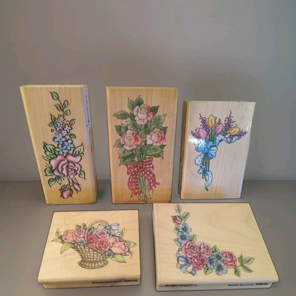 5 Pc Rubber Ink Stamps Flowers Roses Stamping Card Making Grandmacore Scrapbook